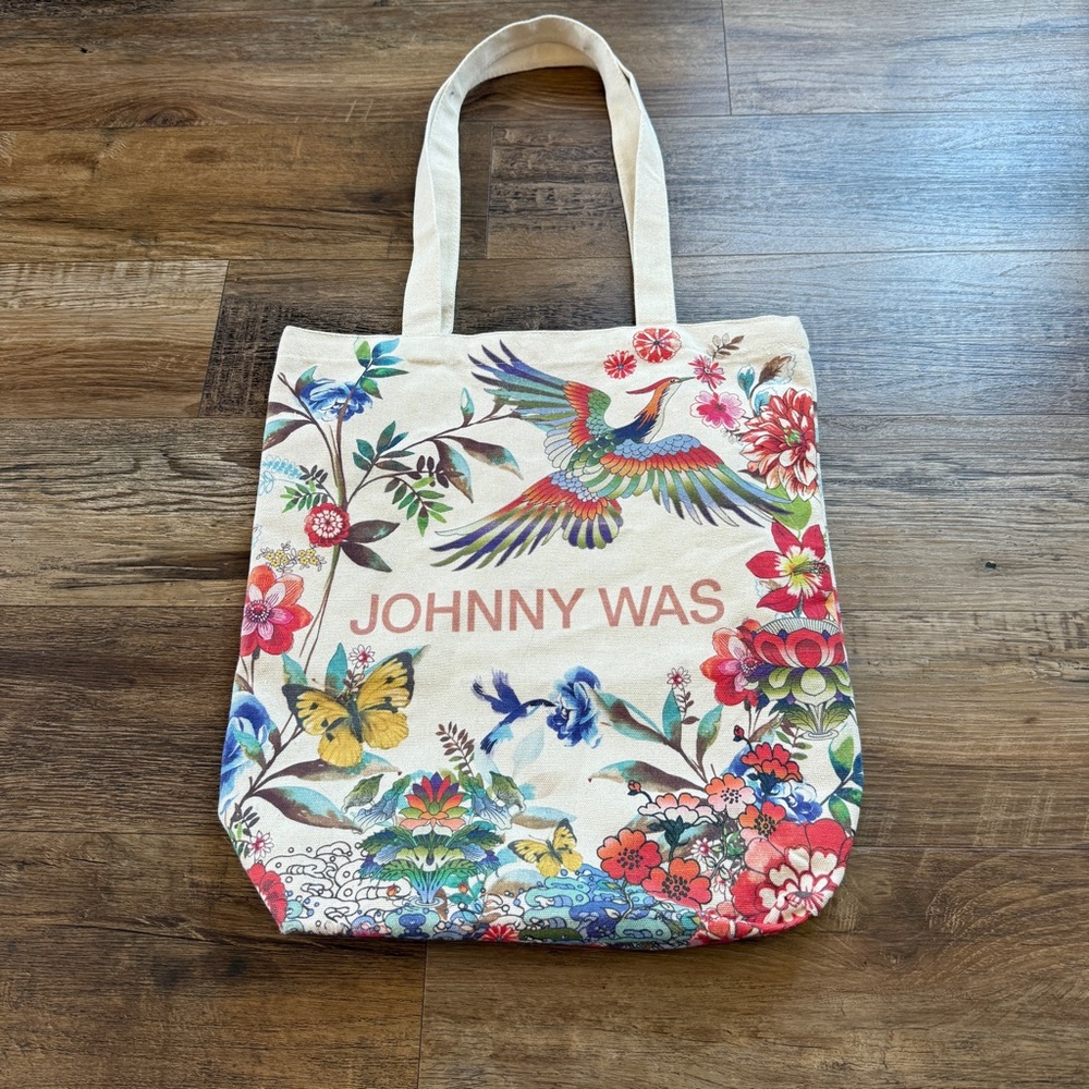 Johnny Was floral canvas tote bag